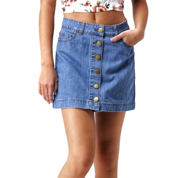 Forever 21 Button Front Blue Denim Jean Skirt